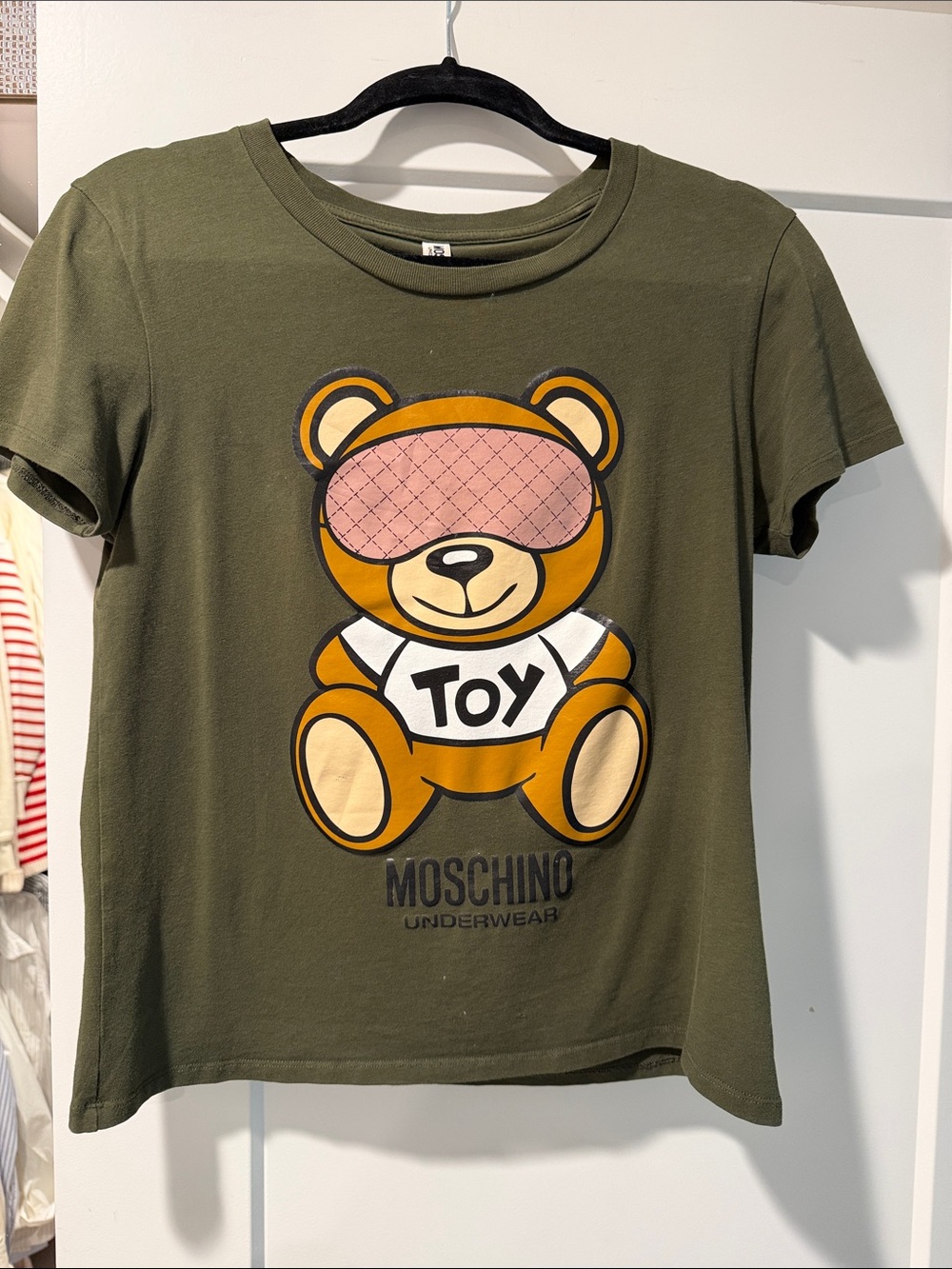 Moschino Olive Green Teddy Bear Graphic Short Sleeve Tee